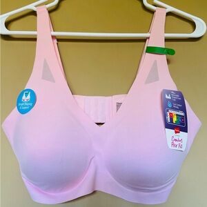 Hanes DHHU42 Ultra-Light Comfort V-Neck Wireless Bra Pink-Large